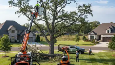Professional lawn and tree service crew working in Buffalo, NY yard