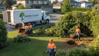 Professional shrub removal service in Buffalo, NY clearing overgrown landscaping shrubs