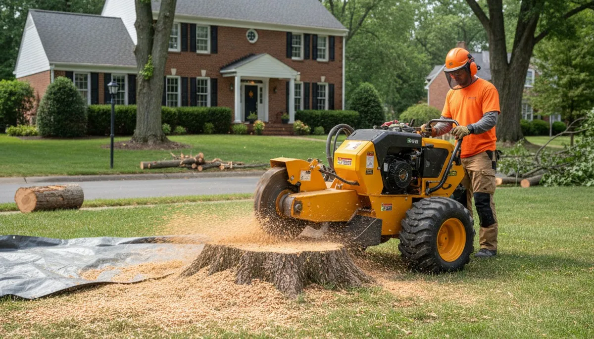 Professional stump grinding service removing tree stumps in Lancaster, NY near Buffalo homes