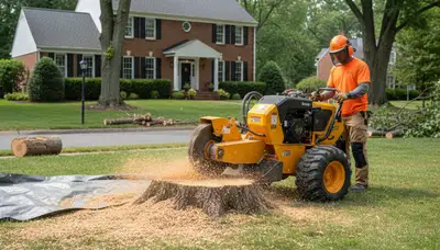 Professional stump grinding service removing tree stumps in Lancaster, NY near Buffalo homes