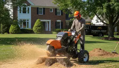 Professional stump grinding service removing tree stumps in Orchard Park, NY near Buffalo homes
