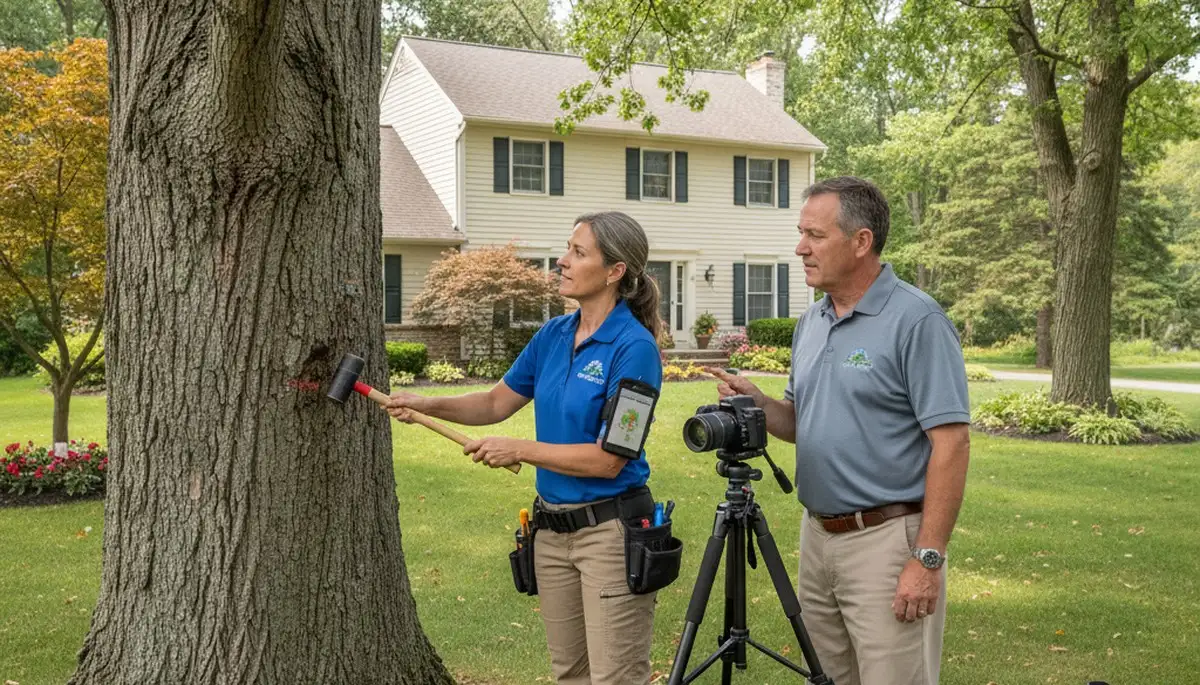 Certified arborist performing tree health assessment for homeowners in Depew, NY near Buffalo
