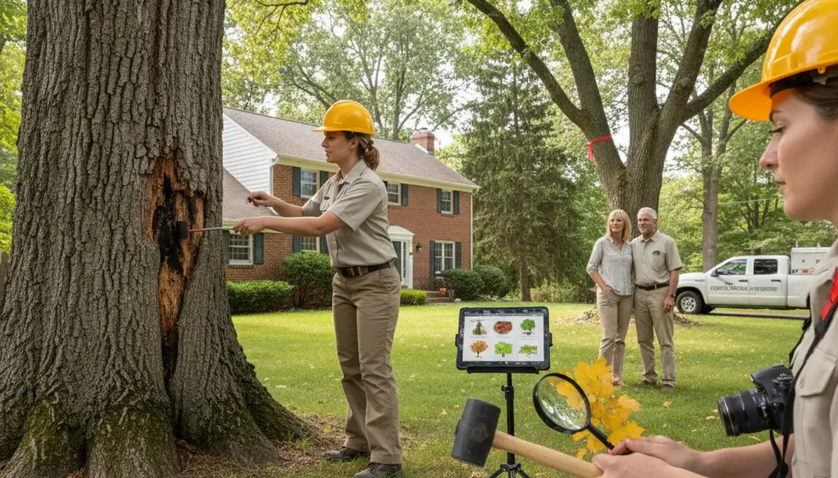 Certified arborist performing tree health assessment in Getzville, Buffalo NY for local tree removal services