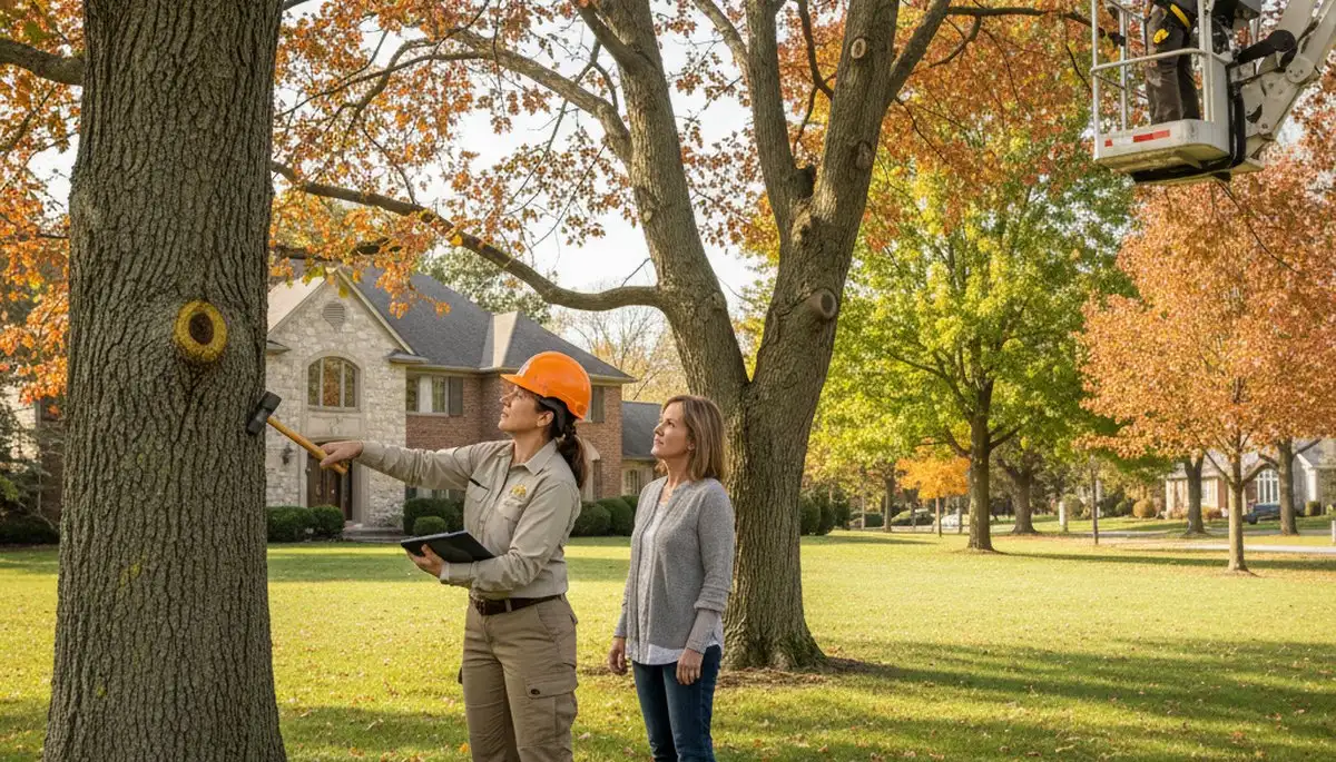 Certified arborist performing tree health assessment for homeowners in Orchard Park, Buffalo, NY