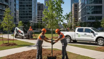 Arborists planting trees in Buffalo NY yard for Chop Chop Tree professional tree planting service