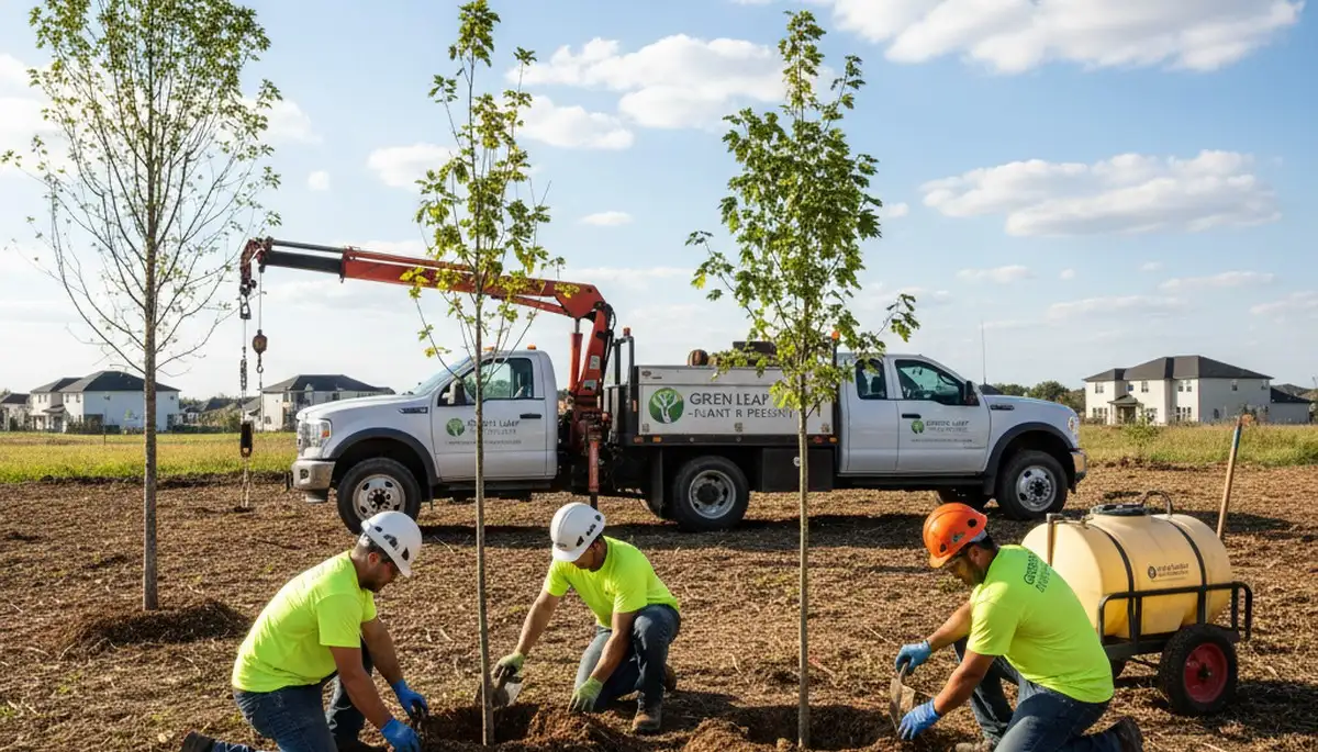 Arborists planting new trees in Buffalo, NY yard for Chop Chop Tree’s professional tree planting service