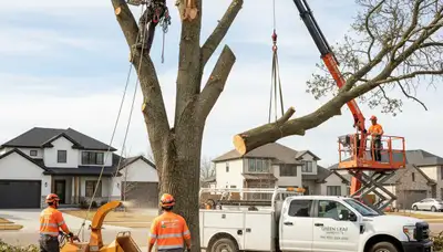Professional tree removal crew working safely in Buffalo, NY yard