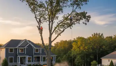 Professional tree removal service in Buffalo NY safely clearing large trees for homeowners