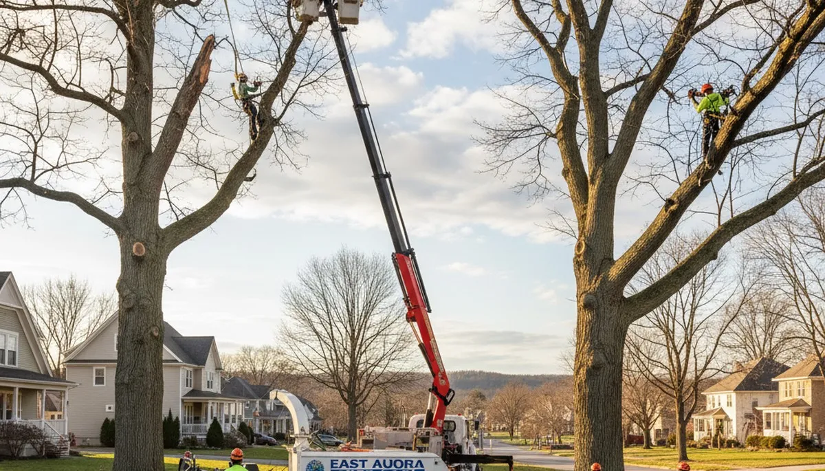 Professional tree removal service in Buffalo NY safely clearing large oak tree branches