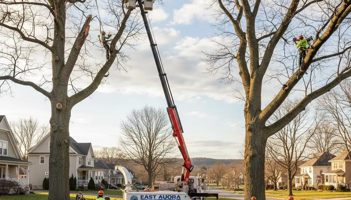 Professional tree removal service in Buffalo NY safely clearing large oak tree branches