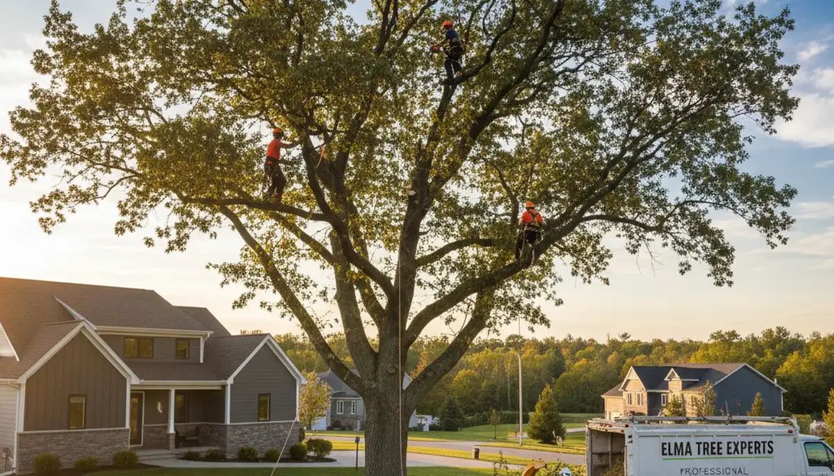 Professional tree removal service in Buffalo NY safely cutting large oak branches