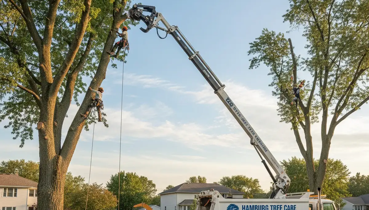 Professional tree removal service in Buffalo NY safely cutting down large oak tree