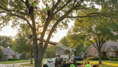 Arborist trimming maple tree in Buffalo, NY for professional tree care and storm damage prevention