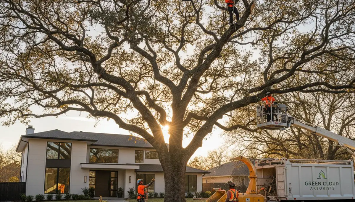 Arborist trimming oak tree branches in Buffalo, NY for Chop Chop Tree professional tree service